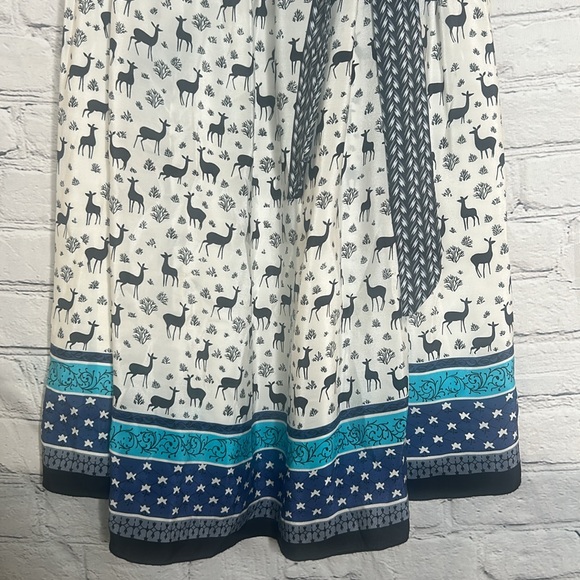 Anna Sui White Blue Strapless Deer Print Belted Silk Dress Size 4 - Picture 5 of 10